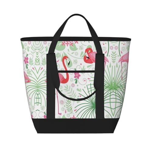 YQxwJL Tragetasche mit Flamingo-Motiv, großes Fassungsvermögen, isolierte Lunchtasche, wiederverwendbare Einkaufstasche mit Reißverschluss, für Damen und Herren