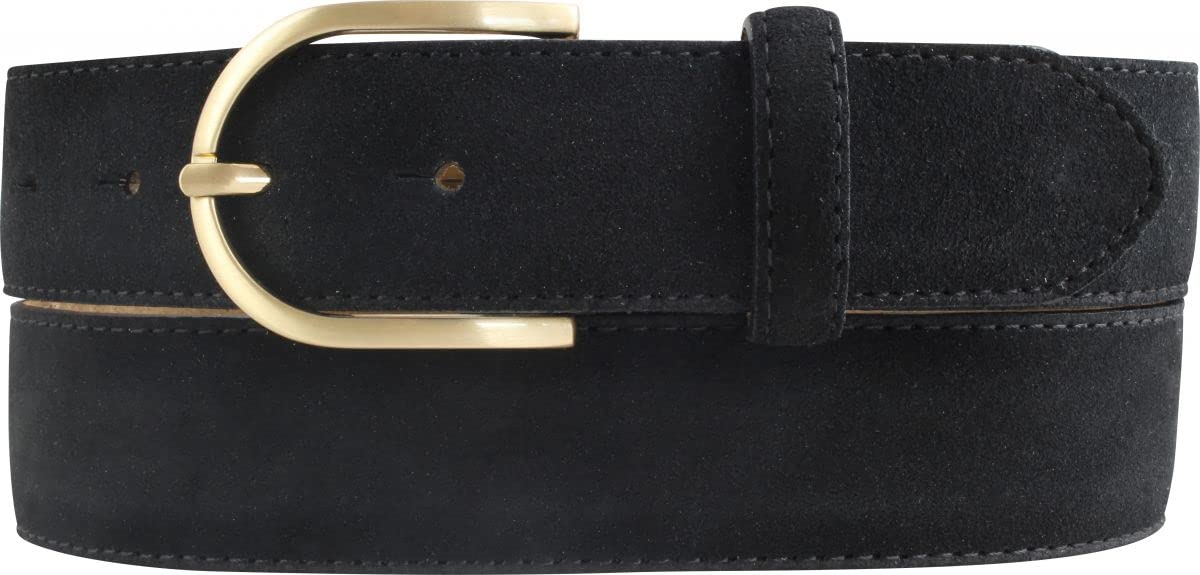 BELTINGER Damen-Gürtel aus Veloursleder 3,5 cm | Velour-Ledergürtel für Damen 35mm | Wildleder-Gürtel mit runder, goldener Gürtelschließe | Schwarz 105cm