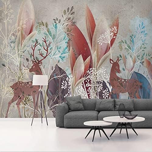 XLMING Minimalistische Pflanze Blatt Elch Esszimmer Cafe 3D Tapete Home Dekoration Wohnzimmer Sofa Schlafzimmer Tv Hintergrund Wand-350cm×256cm