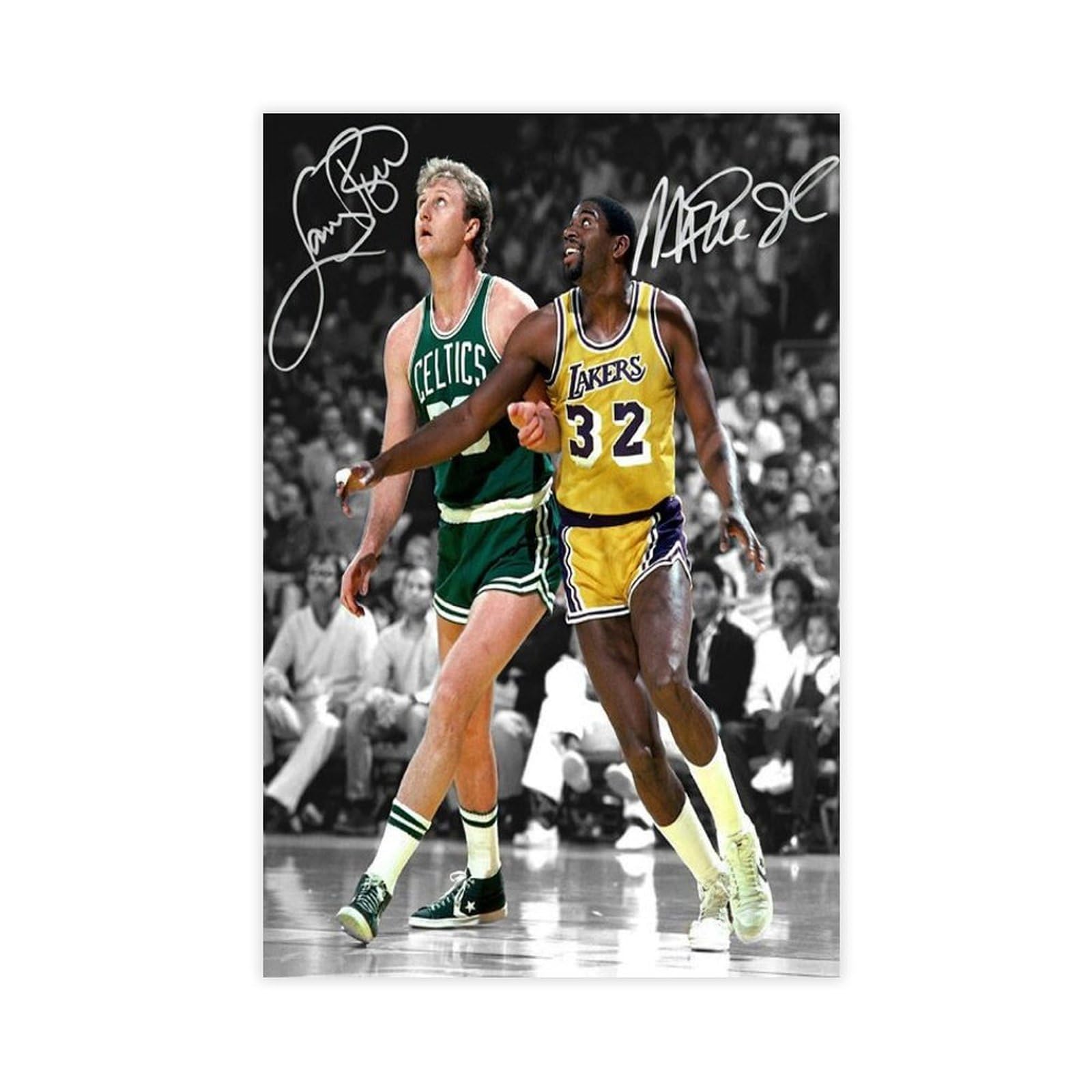 HACERR Larry Bird Magic Johnson, signiertes Foto, Autogramm, Poster, Wandkunst, Heimdekoration, Leinwandposter, Wandkunst, Dekordruck, Bild Gemälde für Wohnzimmer, Schlafzimmer, Dekoration, 50 x 75 cm