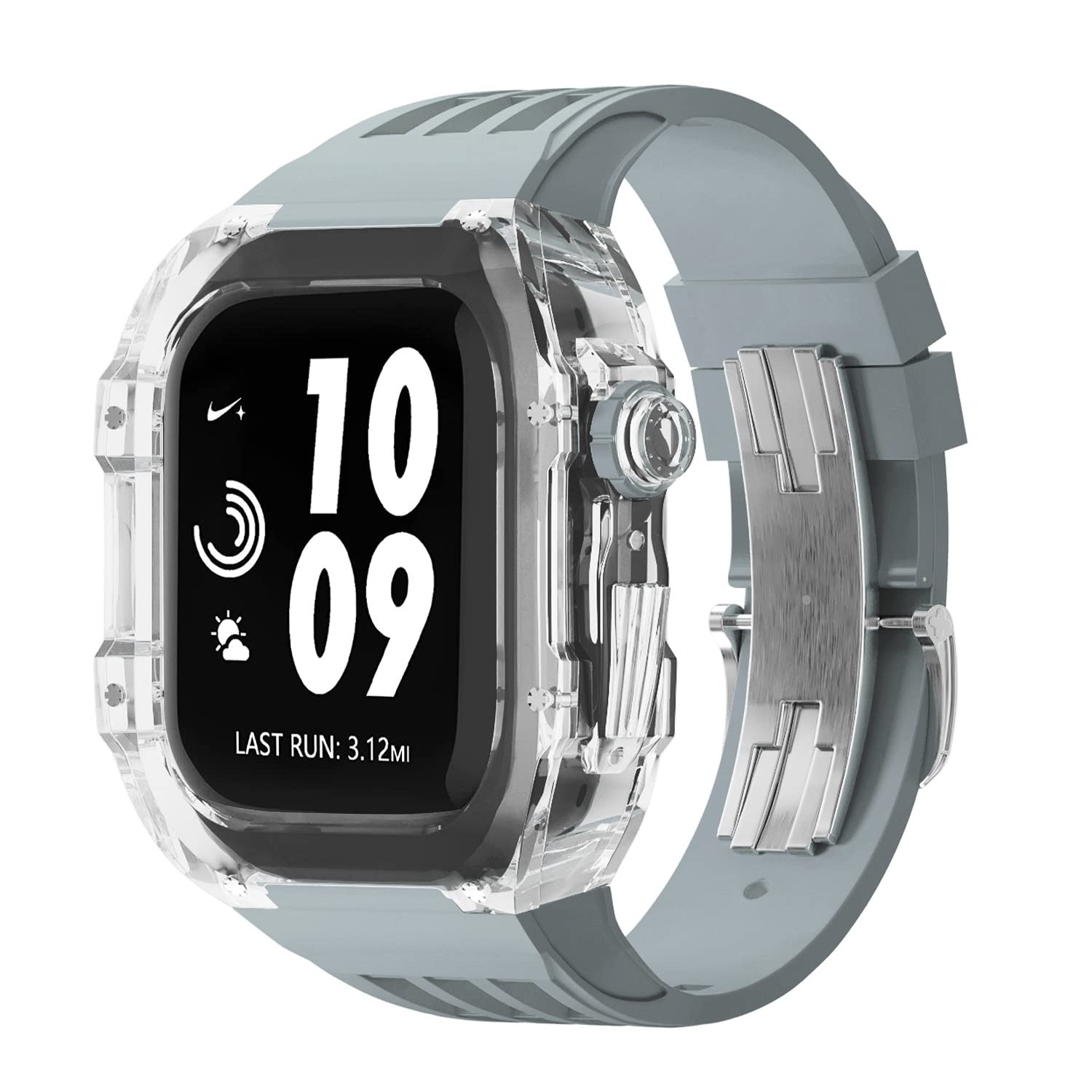 NEYENS Ersatz-Uhrenarmband aus Gummi mit transparenter Lünette, für Apple Watch, 44 mm, 45 mm, Urban Sportarmband, für iWatch-Serie S4, S6, SE, S7, 45 mm, Achat