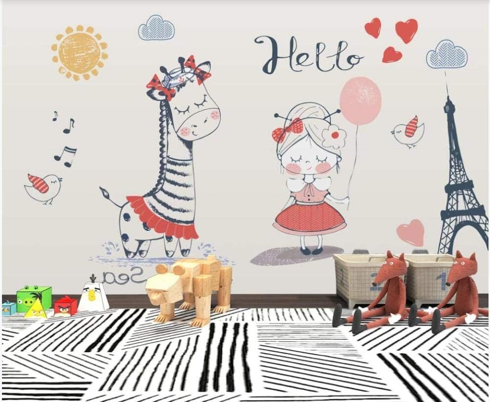 Cartoon Giraffe Mädchen Turm 3D Tapete Poster Restaurant Schlafzimmer Wohnzimmer Sofa TV Dekorative Wand-250cm×170cm