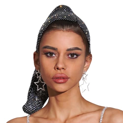 SANRLO Funkelnder Turbanhut für Damen, Stirnband, voller Strass, Nachtclub, Party, Raves, Kostüm, Blingbling Head Wrap