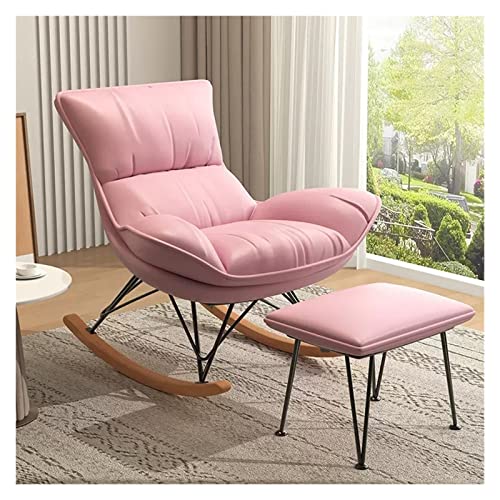 KLLJHB Schaukelsessel, bequemer Schaukelstuhl, Gleit- und Ottoman-Set mit Massivholzbasis, Einzelsofa, Lazy Leisure Recliner, Indoor-Schaukelstuhl für das Wohnzimmer, Orange (Pink)