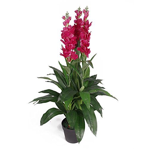 Kunstpflanze Cymbidium Orchidee, 100 cm, schwarzer Kunststofftopf, dunkelrosa Blumen