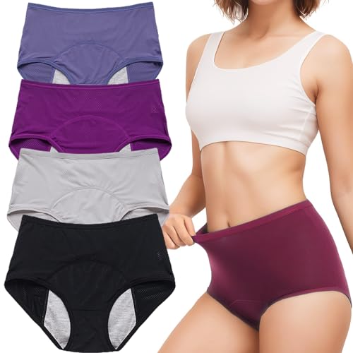 Atmungsaktive Damen Periodenhose Unterwäsche Auslaufsichere 4 Stück Menstrual Heavy Flow Damen Auslaufsichere Unterwäsche Unterhosen (B 2XL)