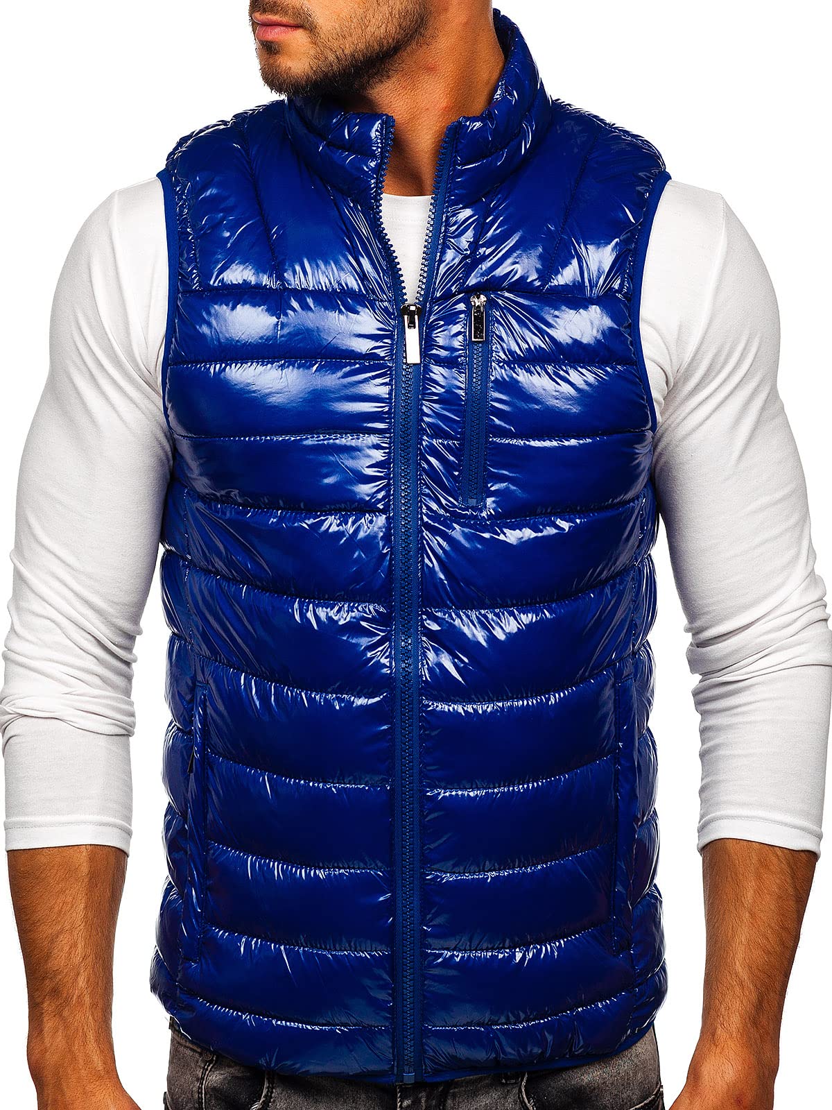 BOLF Herren Weste Stehkragen Steppweste Bodywarmer Daunenweste Reißverschluss Weste Ärmellose Sportweste Zip Wärme Freizeit Outdoor Style R0109A Blau XXL [1U1]