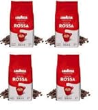 Lavazza, Qualità Rossa Kaffeebohnen, 4 Packungen à 1 kg, mit aromatischen Noten von Schokolade und Trockenfrüchten, Arabica und Robusta, Intensität 5/10, mittlere Braten