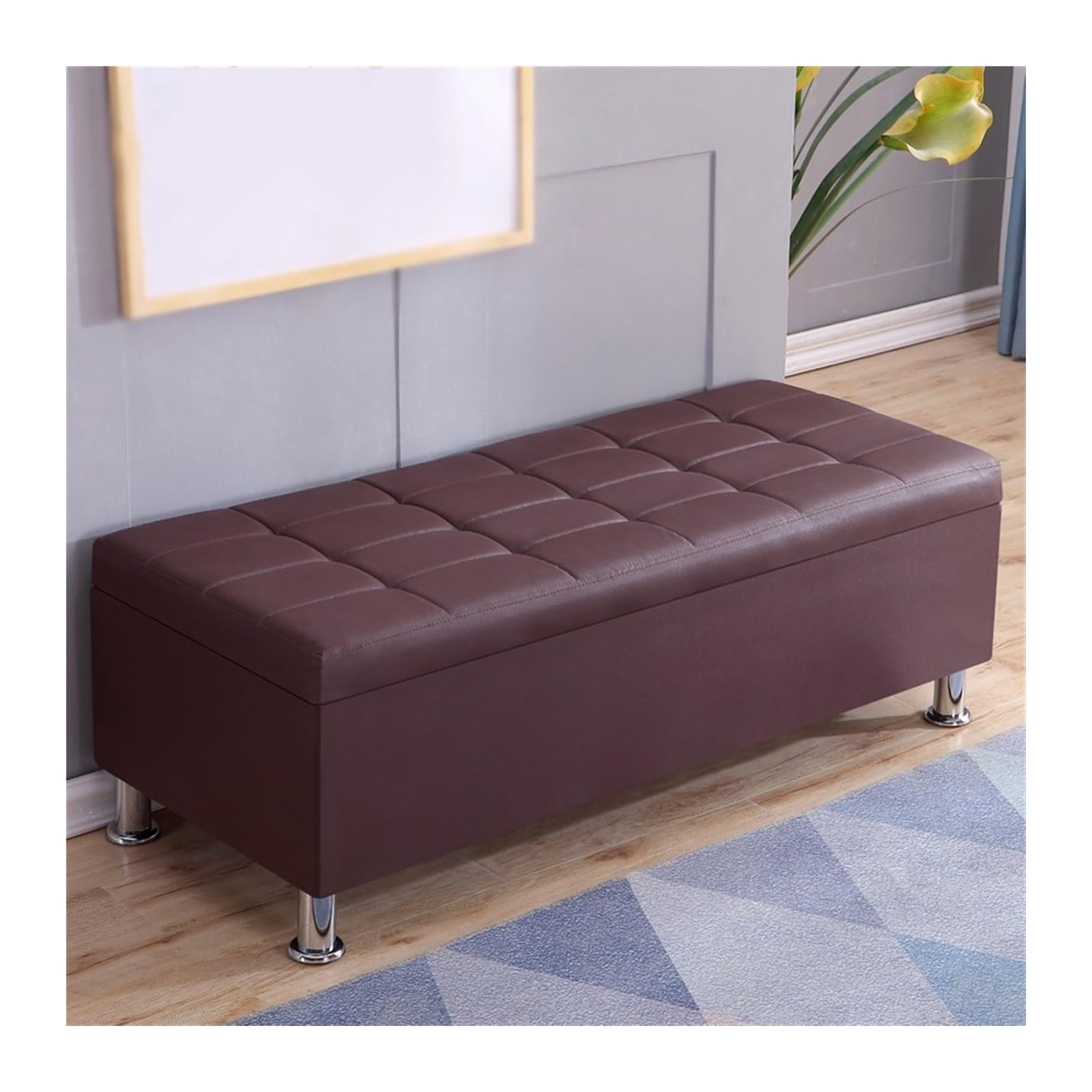 Schuhregal Rechteckiger Sofahocker, Schuhwechselhocker, Nachttischhocker, multifunktionaler Aufbewahrungshocker, Ankleidezimmer, Umkleidekabine, Lederhocker Schuhrschrank(Dark Coffee,150*40*40cm)