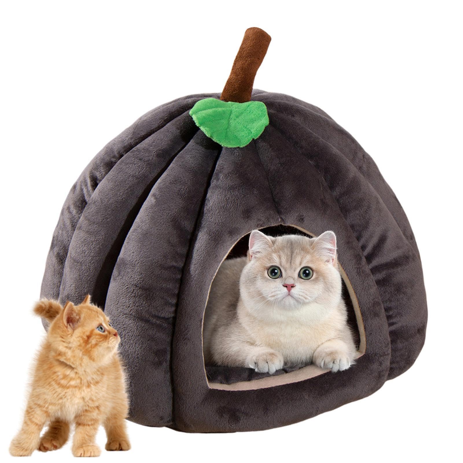 Halloween-Katzenbett – Halloween-Themen-Haustierbetten | Halloween-Themen-Katzenbetten | Halloween Haustier Kätzchen Höhlenhaus Kürbisförmig | Heimtierbedarf | Bequemes Haustierhöhlenbett Für Zu Hause