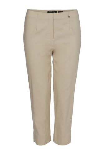 Robell Style MARIE07 - Capri Stoffhose Damen high Waist - Caprihose Power Stretch - Bengaline Hose mit Schlitz am Saum - Bitte eine Größe Kleiner bestellen - Beige, 46