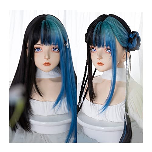 Perücke für Frauen Synthetische lange glatte Haare Perücke mit Pony unregelmäßige Färbung gerade Perücke natürliche hitzebeständige synthetische Perücke Cosplay Party Halloween Perücke Human Hair Wig