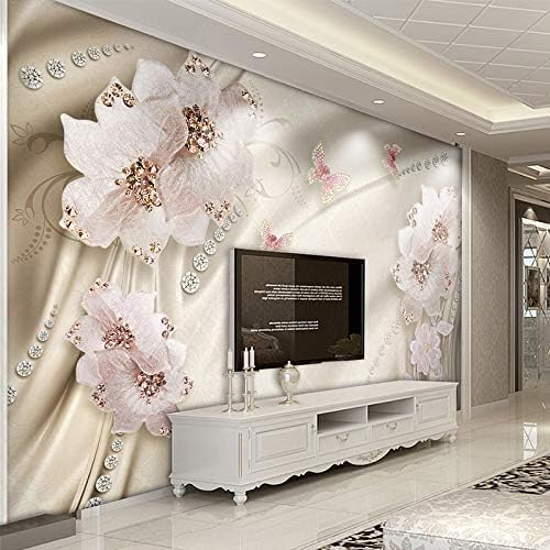 XLMING Abstrakt Rosa Eleganter Schmuck Schmetterlinge Und Blumen Küche Esszimmer Arbeitszimmer Wohnzimmer TV Hintergrund Wand 3D Tapete-200cm×140cm