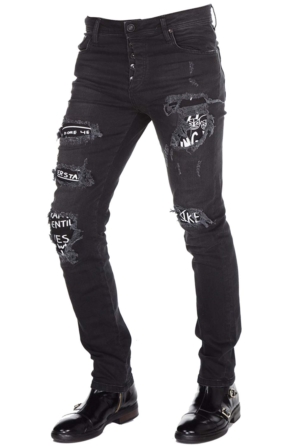 Cipo & Baxx Herren Jeans Destroyed-Look Used Zerrissen Rockig Skinny Denim Jeanshose CD417 W30 L32 Black