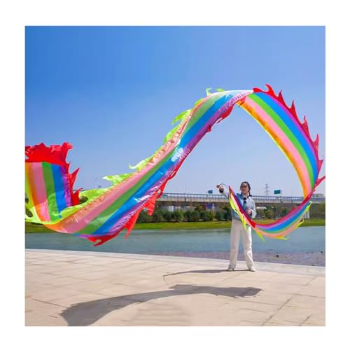 Drachenbänder, Tanzbänder, Dance Dragon Ribbon Streamer Sport-Fitness-Tanz-Streamer, chinesisches Kung-Fu-Spielband, mit Fiberglas-Handstab und Reisetasche(10m/33ft)