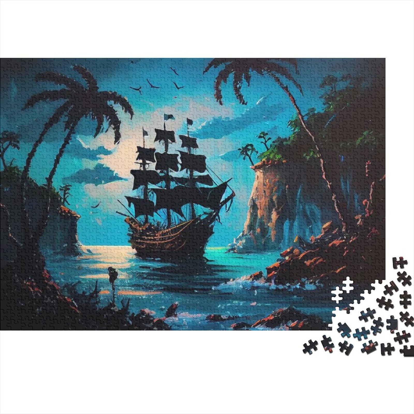 Segelndes Piratenschiff-Holzpuzzle für Teenager, 500 Teile für Erwachsene, schwierige Puzzles, tolle Geschenke für die ganze Familie (Größe 52x38cm)