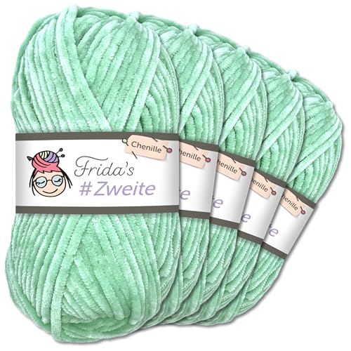 Frida`s #Zweite Wolle 5 x 100g Chenille Wolle Garn Amigurumi Stricken & Häkeln weich (47 - Aquamarin)