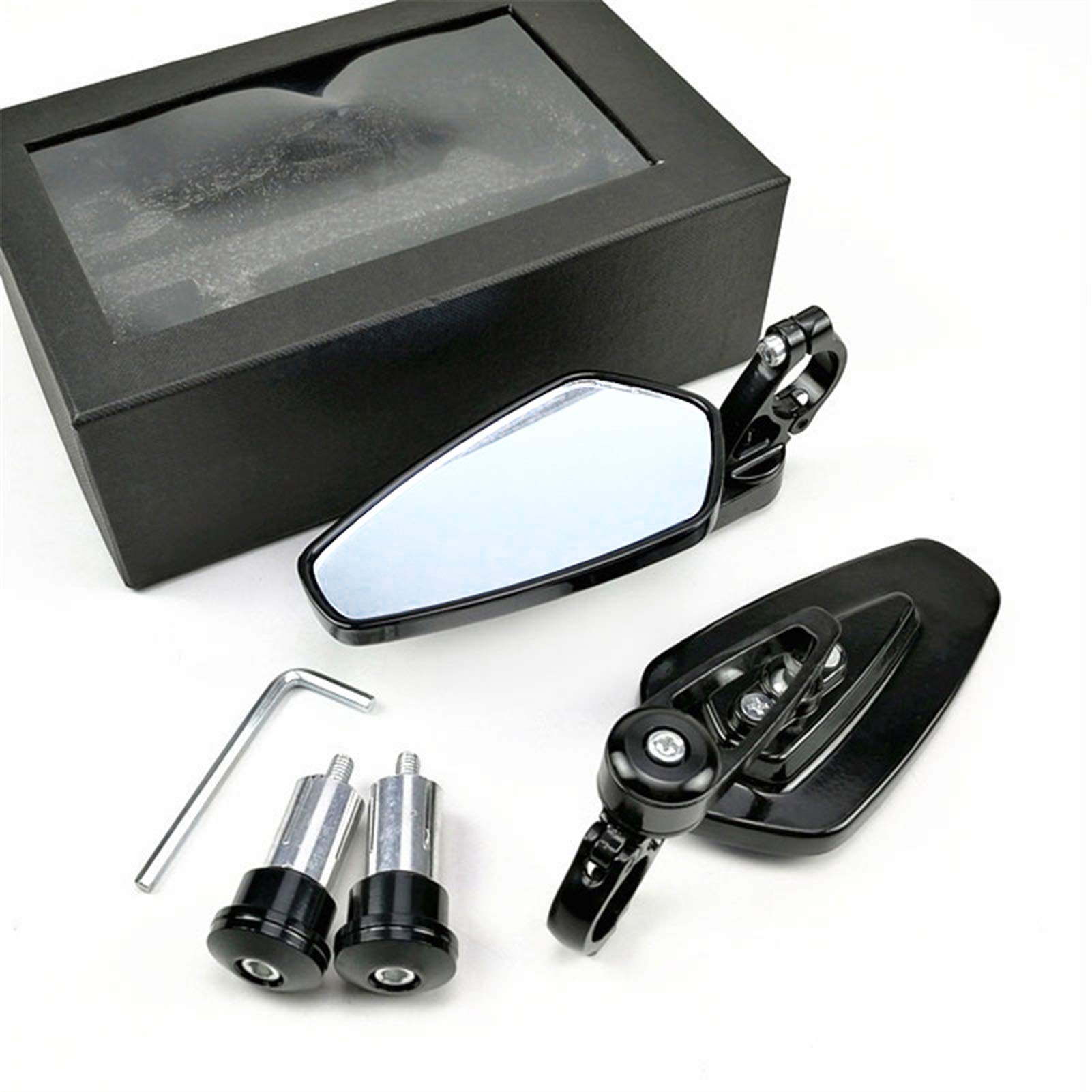 Skdvy Lenkerendenspiegel Scooter Kompatibel, 2 stücke Motorrad Aluminium 7/8 "22mm bar Endseite Rückspiegel Universal Motorrad Fahrrad Lenker Rückansicht Spiegel Universal(Black (White Mirror))