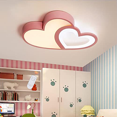 LED Moderne Kinderzimmerlampe Herz Deckenleuchte Dimmbar Mit Fernbedienung Acryl Schirm Jungen Mädchen Schlafzimmer Deckenlampe Wohnzimmer Esszimmer Kronleuchter Cartoon Design,Rosa