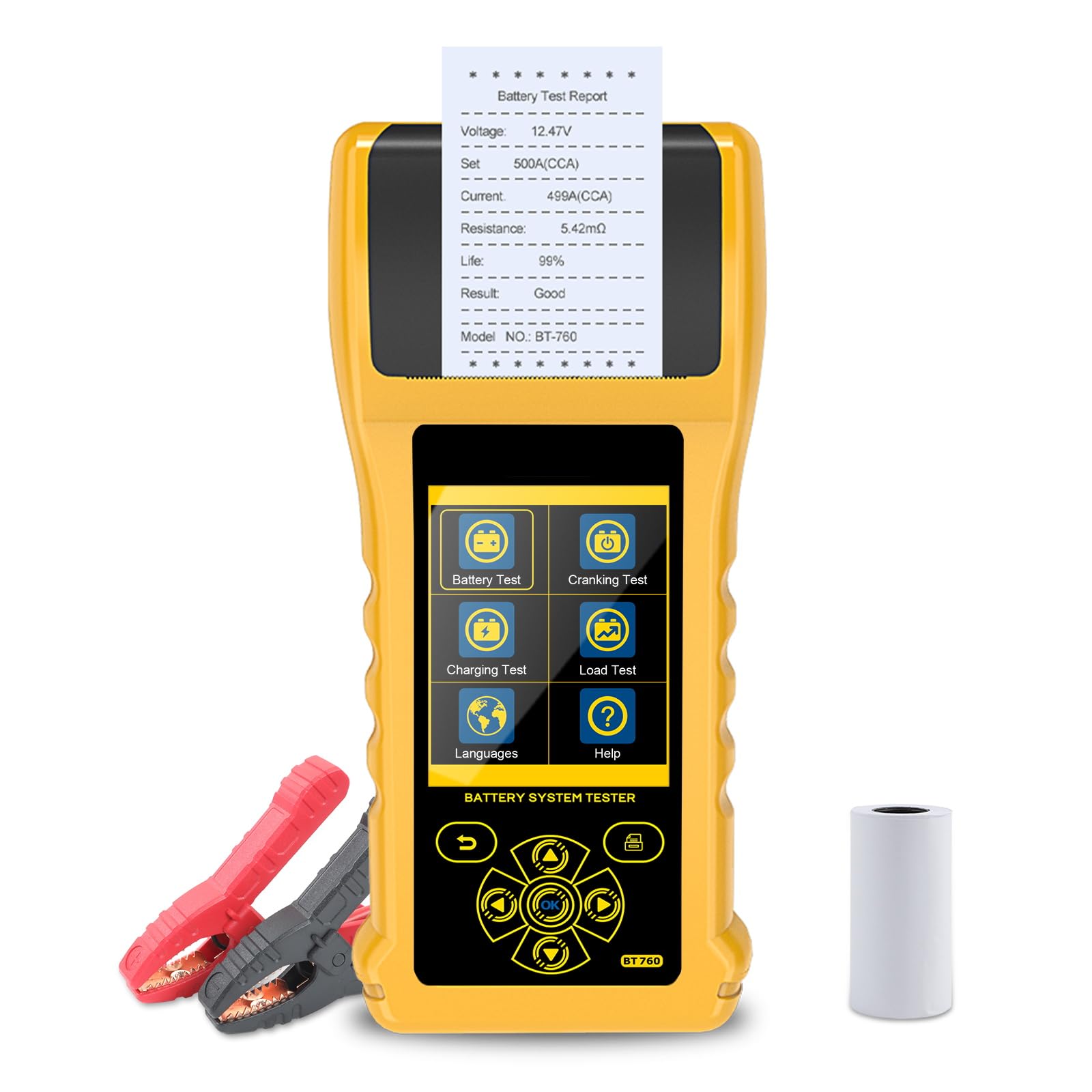 MOTOCOCHE 6V-12V-24V Autobatterie Tester Digital Eingebautem Thermodrucker, 30-1000DIN Batterien Tester Auto mit LCD Bildschirm