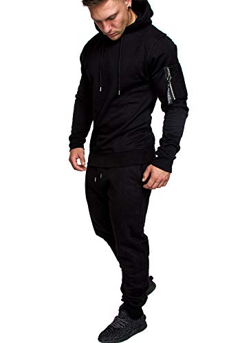 Amaci&Sons Herren Cargo Stil Sportanzug Jogginganzug Trainingsanzug Sporthose+Hoodie 1003 Schwarz M