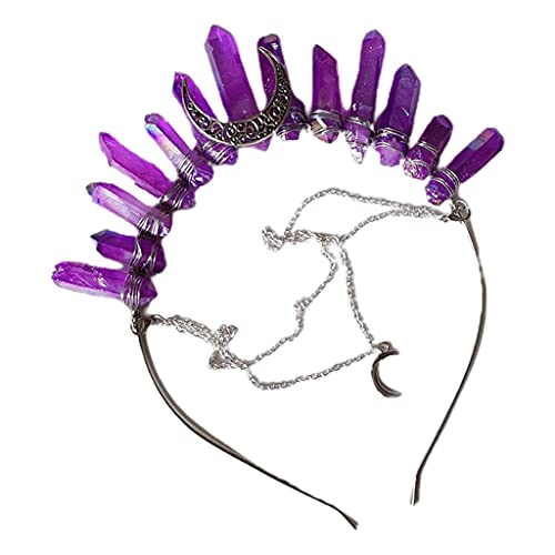 SANRLO Stirnbänder, Haarschmuck für Damen, Kristall-Stirnband, violetter Quarz, für Kopfschlaufe, Naturstein, Haar-Accessoire, Boho-Stil, Krone für Hochzeit