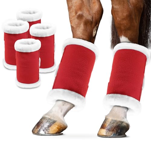 NRTFE Fleece Pferd Wraps für Weihnachten Reitsport Rot Weihnachtsmann Reiter Dekoration Urlaub 4 Stück