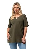 Ulla Popken Damen große Größen Übergrößen Plus Size T-Shirt, A-Linie, Tunika-Ausschnitt, Halbarm Wald grün 62+ 807259201-62+