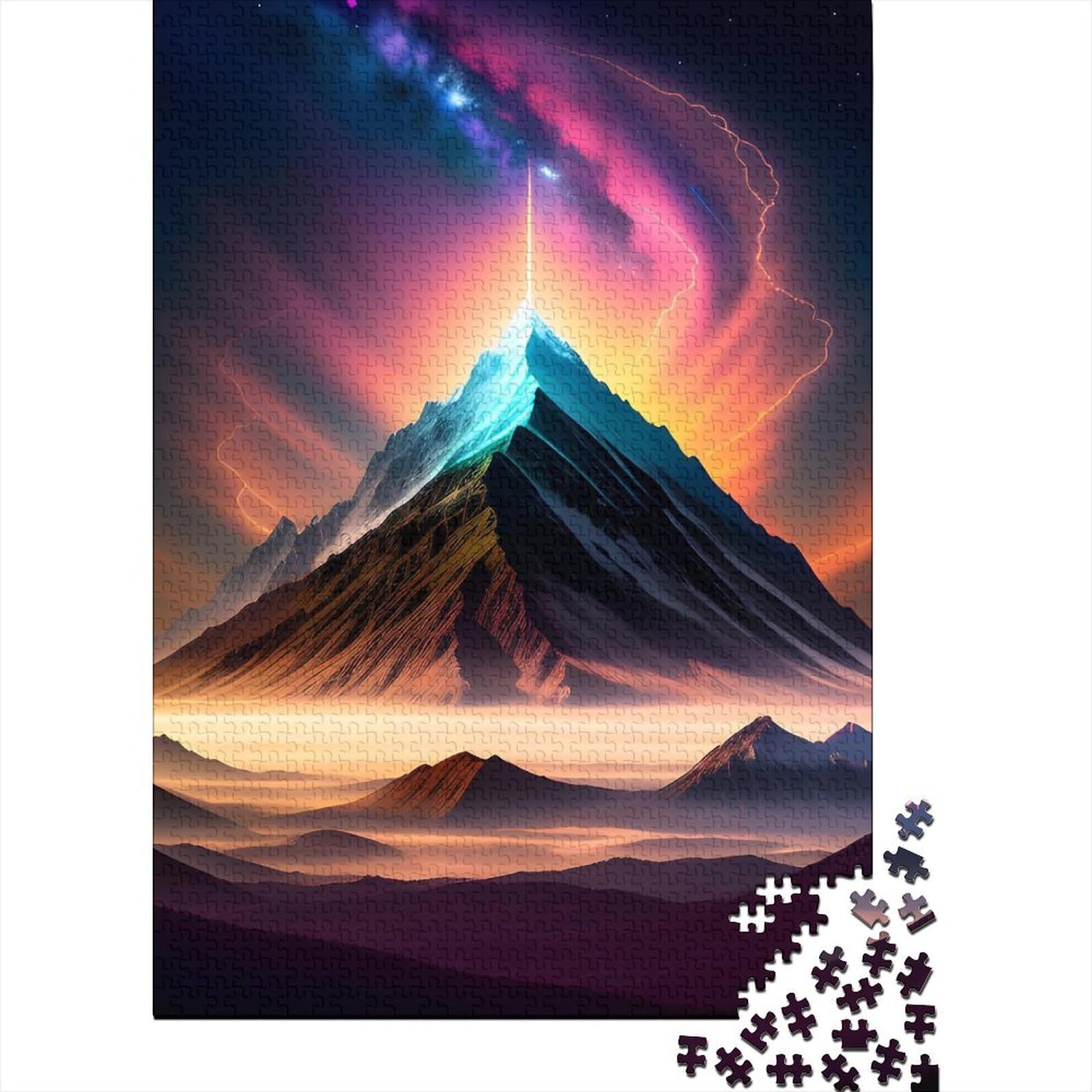 Holzpuzzle „Snowy Mountains Aurora“ für Erwachsene und Jugendliche von Difficult Challenging Puzzles, 1000 Teile, für anspruchsvolles Puzzlespiel und Familienspiel, 75 x 50 cm