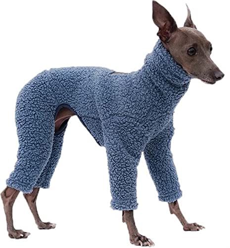 Vollflächiger Hundemantel aus Fleece mit Beinen, Hunde-Pullover aus Samt mit winddichtem Rollkragen, für Windhunde, Lurche, Whippets, Salukis, Deutsche Dogge (Color : Blau, Size : L)