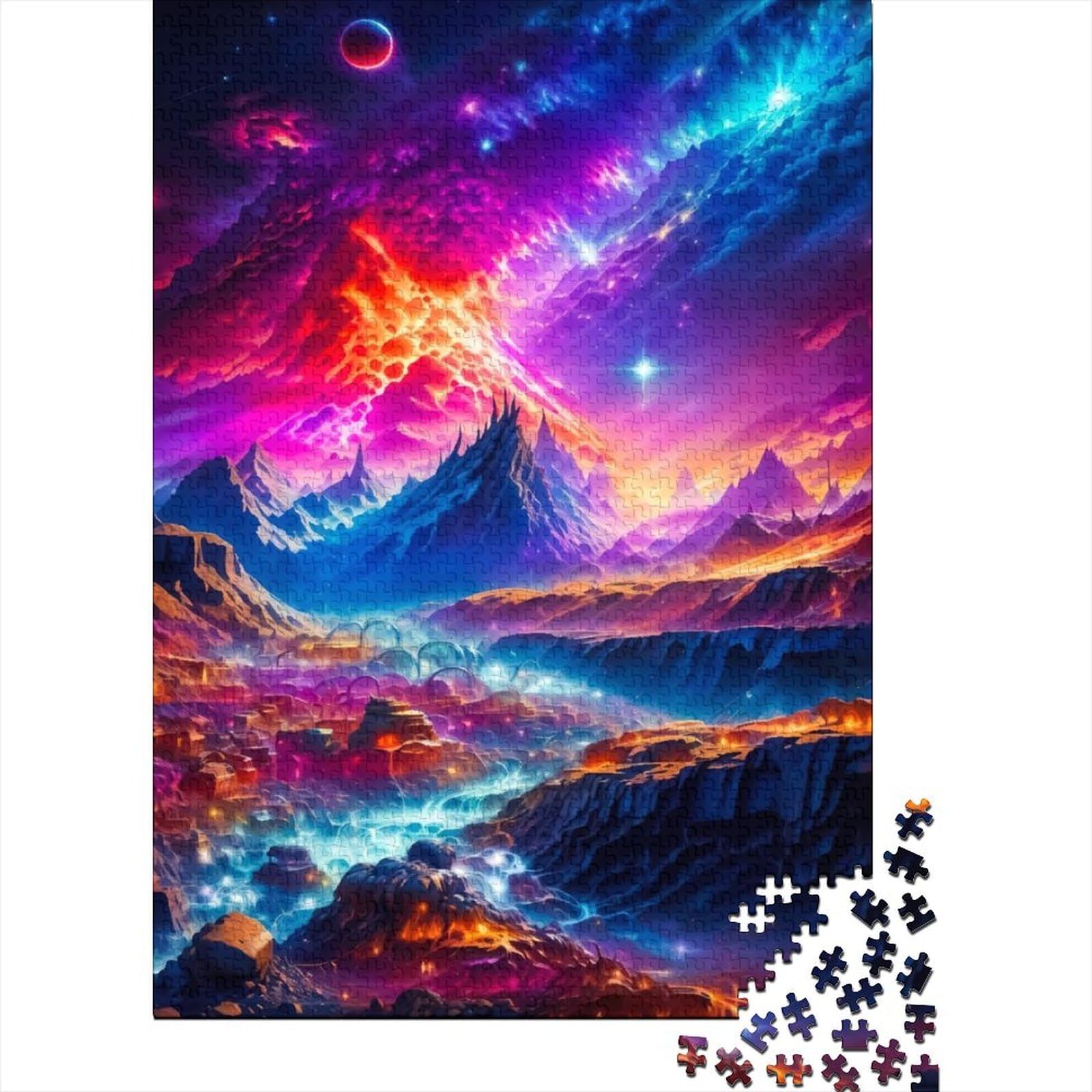 Abstrakte rosa Berge Holzpuzzle Puzzles für Erwachsene Teenager Erwachsene und Teenager Puzzle Lernspiel für Erwachsene Kinder 75x50cm