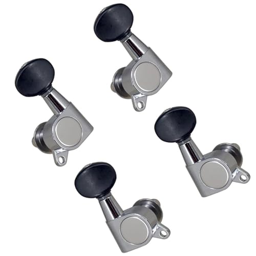 Strings Tuning Pegs Mechaniken Für Gitarre 4er-Pack Ukulelen-Stimmwirbel, universeller Kopfplatten-Tuner, Ersatzteile aus Zinklegierung (Color : Silver Black)