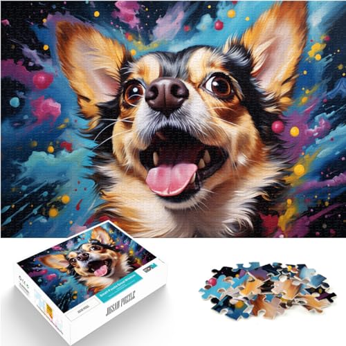 Puzzle, Lernspiele, farbenfrohes psychedelisches Chihuahua-Hunde-Puzzle für Erwachsene, 1000-teiliges Holzpuzzle, Weihnachtspuzzle-Geschenke, 1000 Teile (50 x 75 cm)