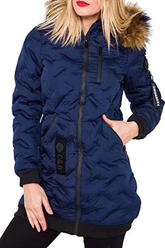 Cipo & Baxx Damen Jacke Winter Fellkapuze Outdoor Design WM106 Dunkelblau L