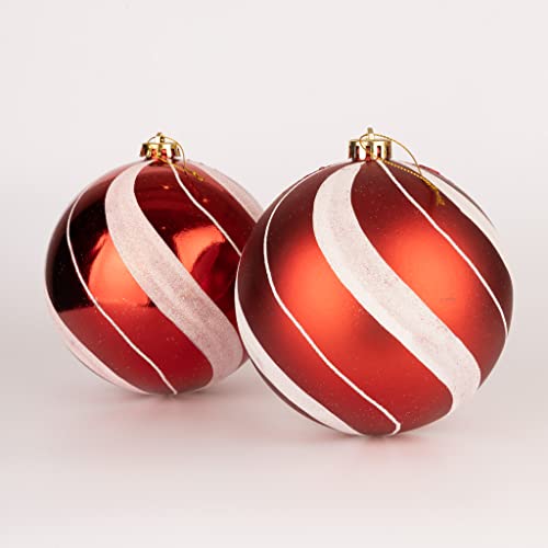 15 cm/6 Stück Weihnachtskugeln, bruchsicher, rot-weiß, Süßigkeitenstreifen, Weihnachtsbaumschmuck, Kugel, Ornamente, Kugeln, Weihnachtsdekoration, Urlaubsdekoration, glänzend, matt, glitzernd