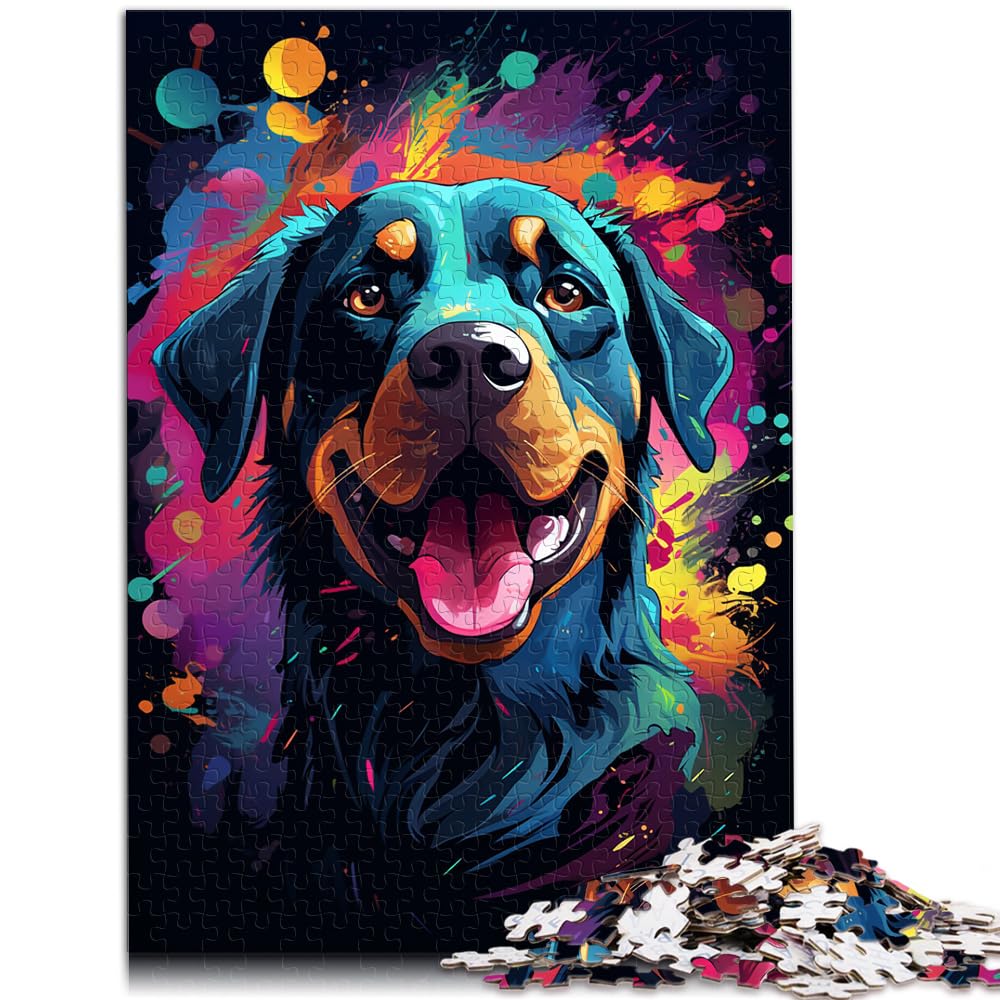 Puzzle Bunter Psychedelischer Rottweiler, 1000 Teile, Puzzle für Erwachsene. Das Holzpuzzle ganze Familie und die 1000 Teile (50 x 75 cm)