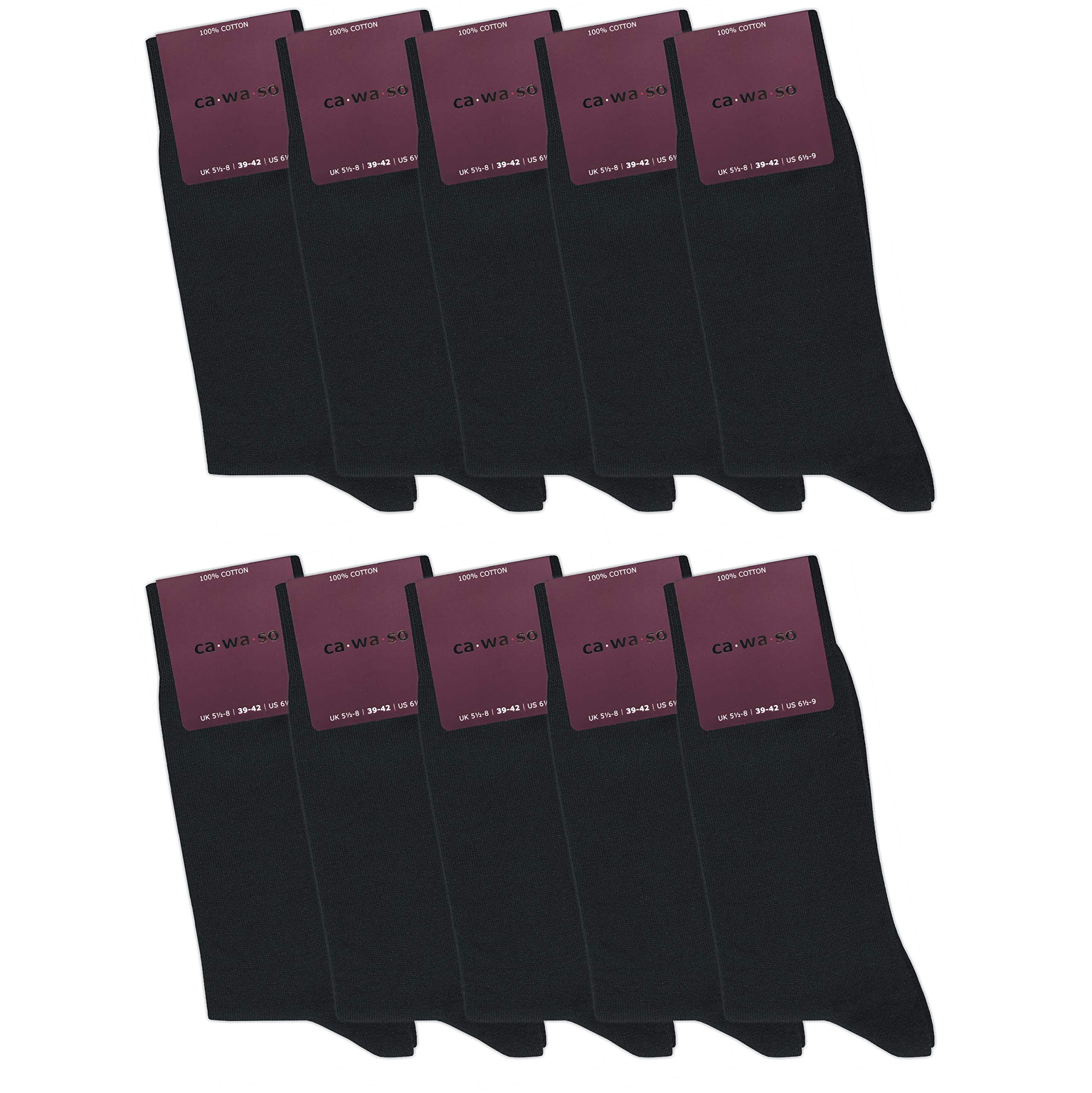 ca·wa·so Damen Socken aus 100% Baumwolle | Reine Baumwollsocken im 10er-Set | Freizeitsocken ohne Naht mit verstärkter Ferse & Spitze (39-42, schwarz)