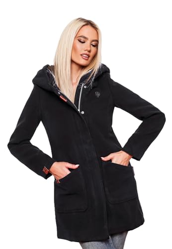 MARIKOO Damen Mantel Trenchcoat Wintermantel Übergangs Jacke Parka Lang B819 [B819-Maik-Dark-Navy-Gr.S]