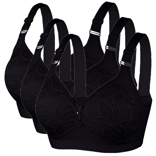 CSHE 3er Pack BH Damen ohne Bügel Push Up Sport BH Große Brüste Starker Halt Stretch Bustier Komfort Atmungsaktiv Bra Klassische Top für Frauen Alltag Yoga