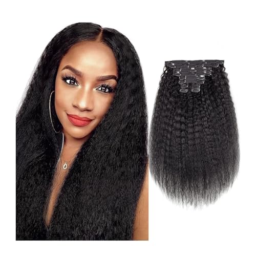 Haarverlängerungen 10 Stück verworrene gerade Clip-in-Haarverlängerungen aus echtem Echthaar, natürliches Schwarz, Doppelschuss-Clip-ins for Frauen, 120 g, verworrene gerade Clip-in-Verlängerungen aus