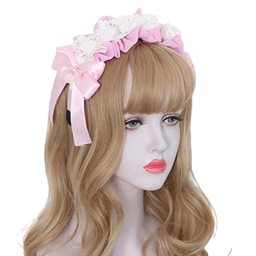 Niedlicher Lolita Kopfschmuck Spitze Schleife Haarband Anime Party Haarschmuck (Rosa)