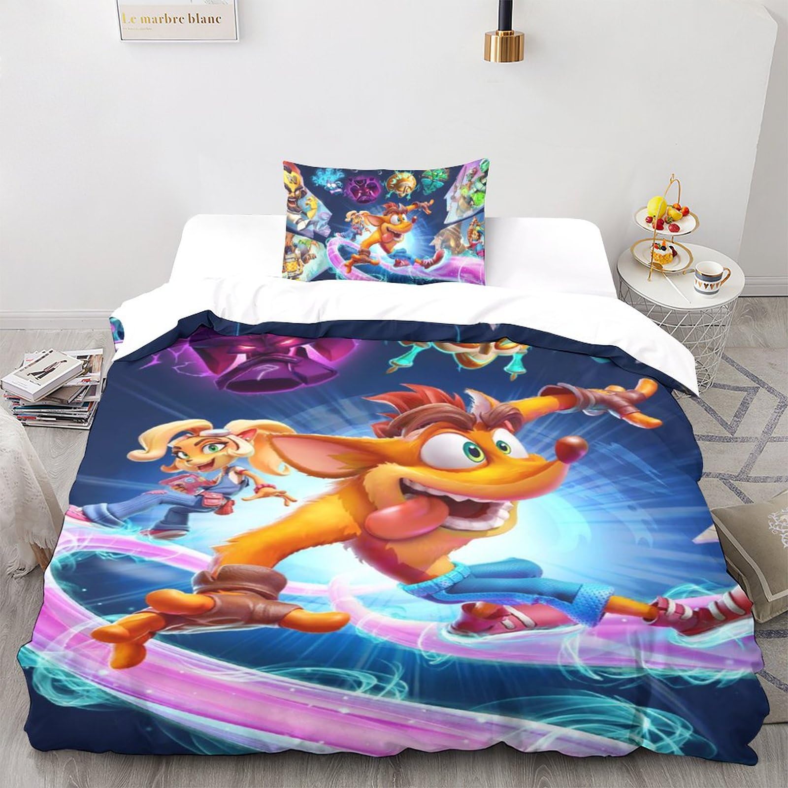 UKALOU Crash Bandicoot Spielfiguren Bettwäsche Bettdecken Set Weiche Angenehme Mikrofaser Kinder Erwachsene, 3D Druck Bettbezug Bettwäsche Set Single（135x200cm）