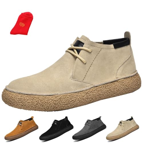 OTEB Chukka-Stiefel for Herren, Schnürstiefeletten aus Wildleder for Herren, lässige Business-Stiefeletten, Wildlederschuhe for Herren(Beige,42 EU)