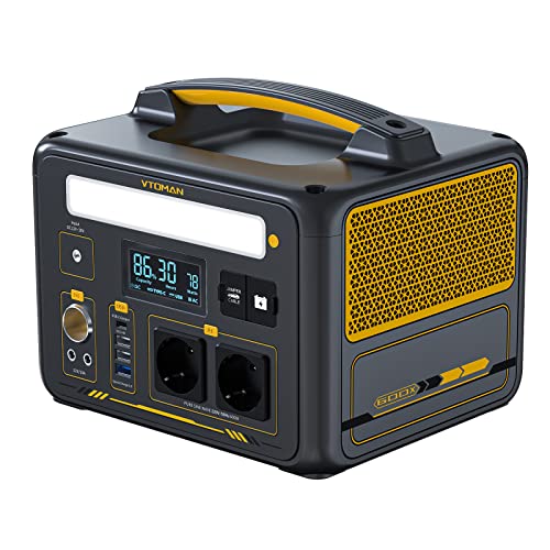 VTOMAN Jump 600X Tragbare Powerstation 600W, 299Wh LiFePO4 Solar Generator mit erweiterbarer Kapazität, 2×Pure Sine Wave 600W (Surge 1200W) AC Ausgänge, PD 60W USB-C, 3×Regulated 12V/10A DC