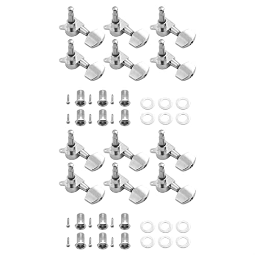 ALFAAL 12 Stück Silber Akustikgitarre Maschinenköpfe Knöpfe Guitar String Tuning PEG TUNER (6 Für Links + 6 Für Rechts)