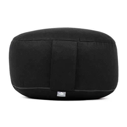 Bodhi Meditationskissen Rondo ECO | Yogakissen mit Bio Dinkelfüllung | Bezug aus 100% Baumwolle | Waschbarer Bezug mit praktischer Trageschlaufe | Höhe 20 cm (schwarz)