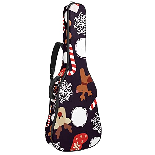 Akustische Gitarrentasche mit mehreren Taschen Dicke Polsterung Wasserdichter Gitarrenkoffer Gig Bag 108,9 x 42,9 x 11,9 cm (Weihnachts-Cartoon-Thema-Elemente)