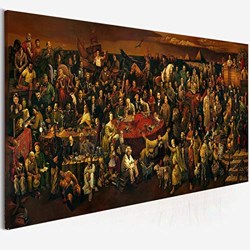 Großes Leinwandbild Berühmte Persönlichkeiten Gemälde Diskutieren Die Göttliche Komödie mit Dante Ölgemälde Drucke Für Wohnzimmer 70x210cm(27.56x82.68in) Mit Rahmen