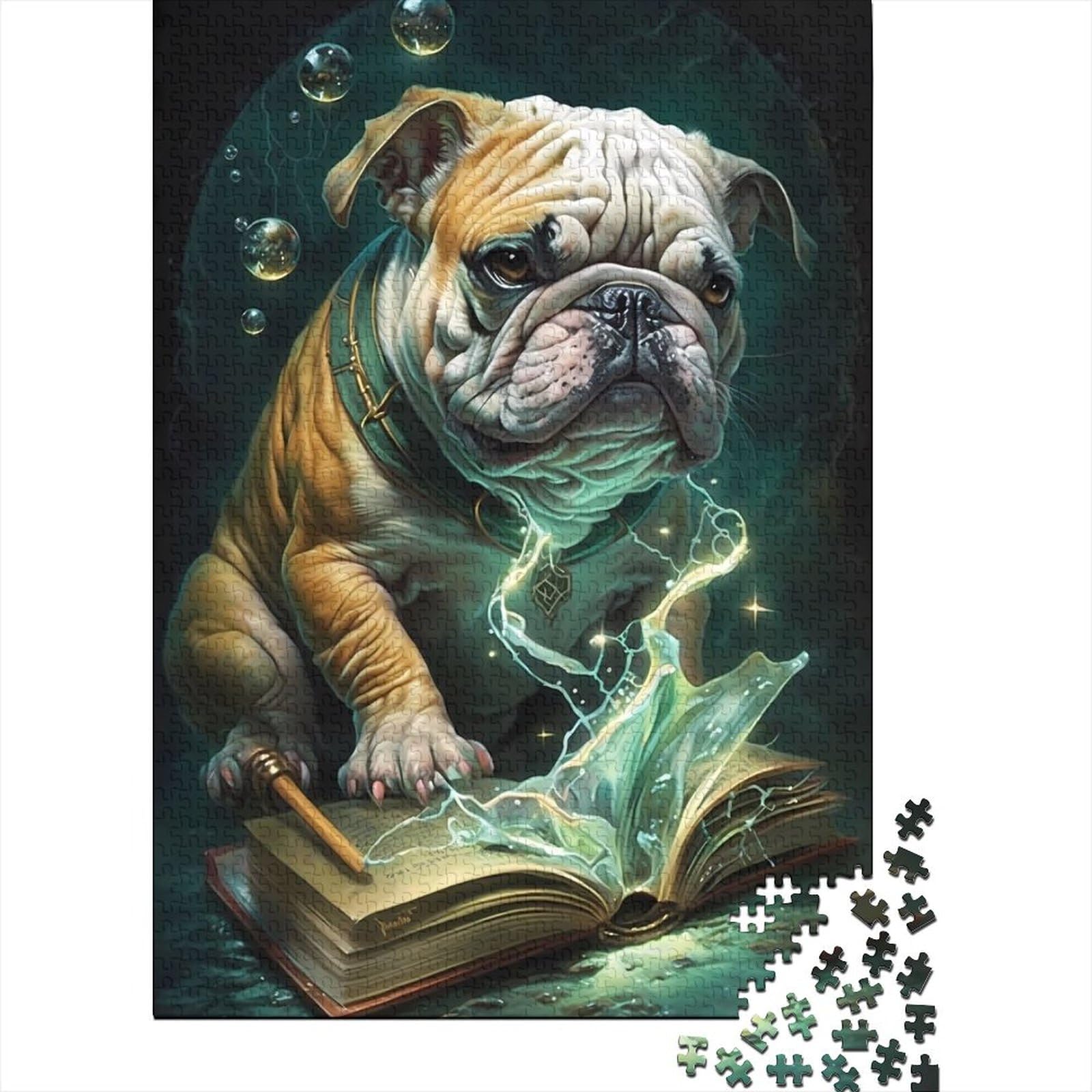 Bulldogge-Hund-Holzpuzzle für Erwachsene, 1000-teiliges Puzzle für Erwachsene, Puzzle für Erwachsene, Lernspiel, Herausforderungsspielzeug (29,53 x 19,69 Zoll)