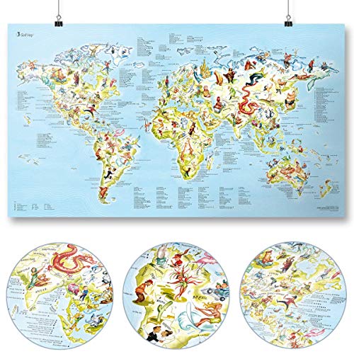 Golf Weltkarte | AWESOME MAPS | Entdecke die 400 beliebtesten Golfplätze der Welt - 97,5 x 56 cm Poster (Golf Map)